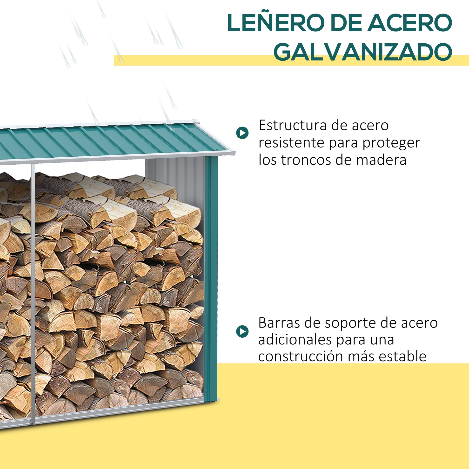 Galvanized Steel Log Shed Outdoor Log Storage Shed with Roof for Garden Terrace Patio 94.5x33.9x63 inches Green