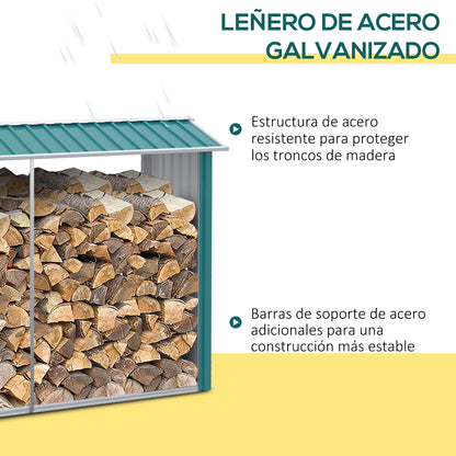 Galvanized Steel Log Shed Outdoor Log Storage Shed with Roof for Garden Terrace Patio 94.5x33.9x63 inches Green