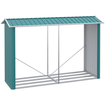Galvanized Steel Log Shed Outdoor Log Storage Shed with Roof for Garden Terrace Patio 94.5x33.9x63 inches Green