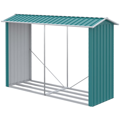 Galvanized Steel Log Shed Outdoor Log Storage Shed with Roof for Garden Terrace Patio 94.5x33.9x63 inches Green