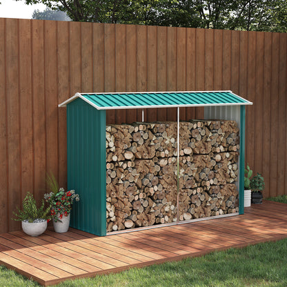 Galvanized Steel Log Shed Outdoor Log Storage Shed with Roof for Garden Terrace Patio 94.5x33.9x63 inches Green