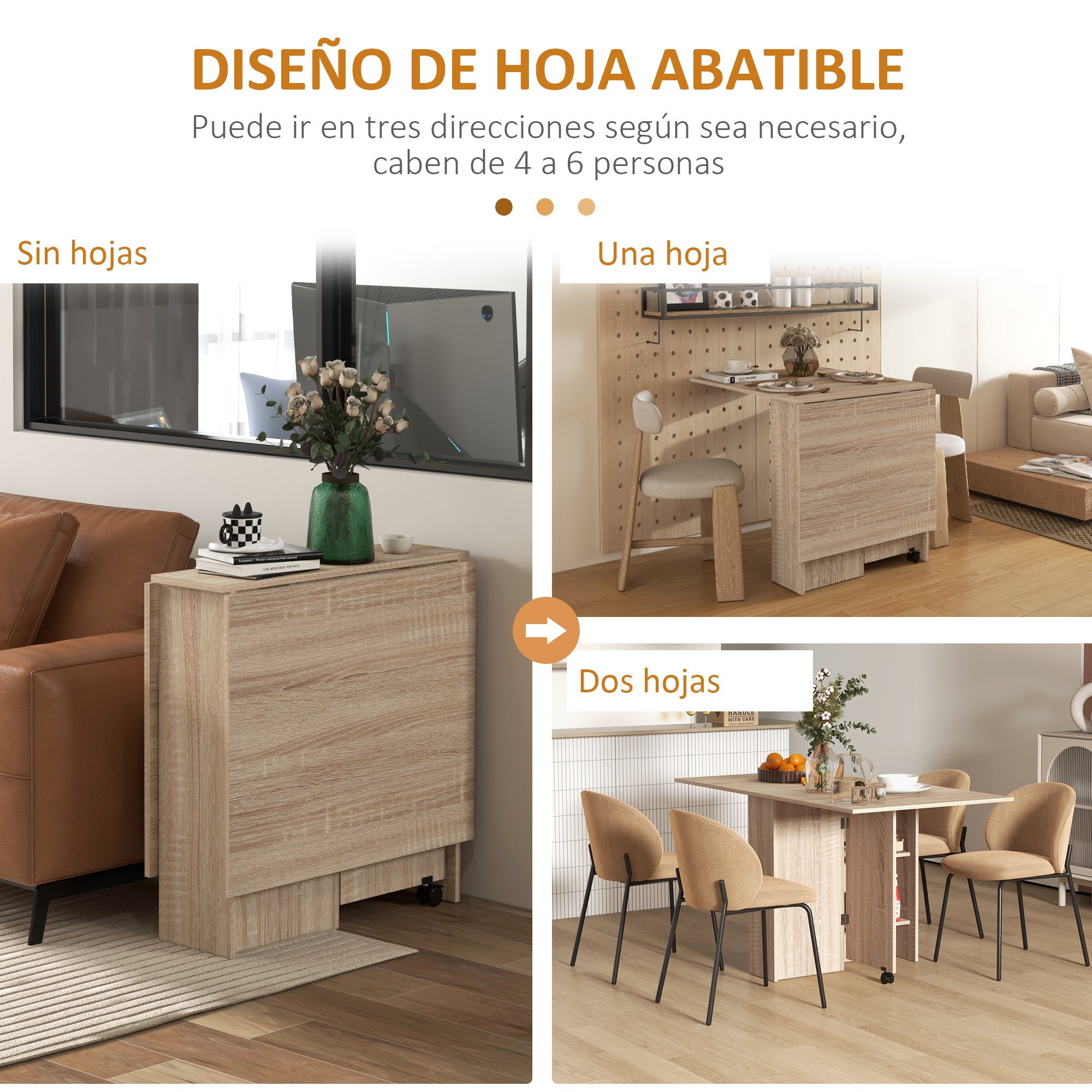Folding Dining Table Folding Kitchen Table with Wheels Folding Wings and Shelves for 4-6 People 75x140x74 cm Natural