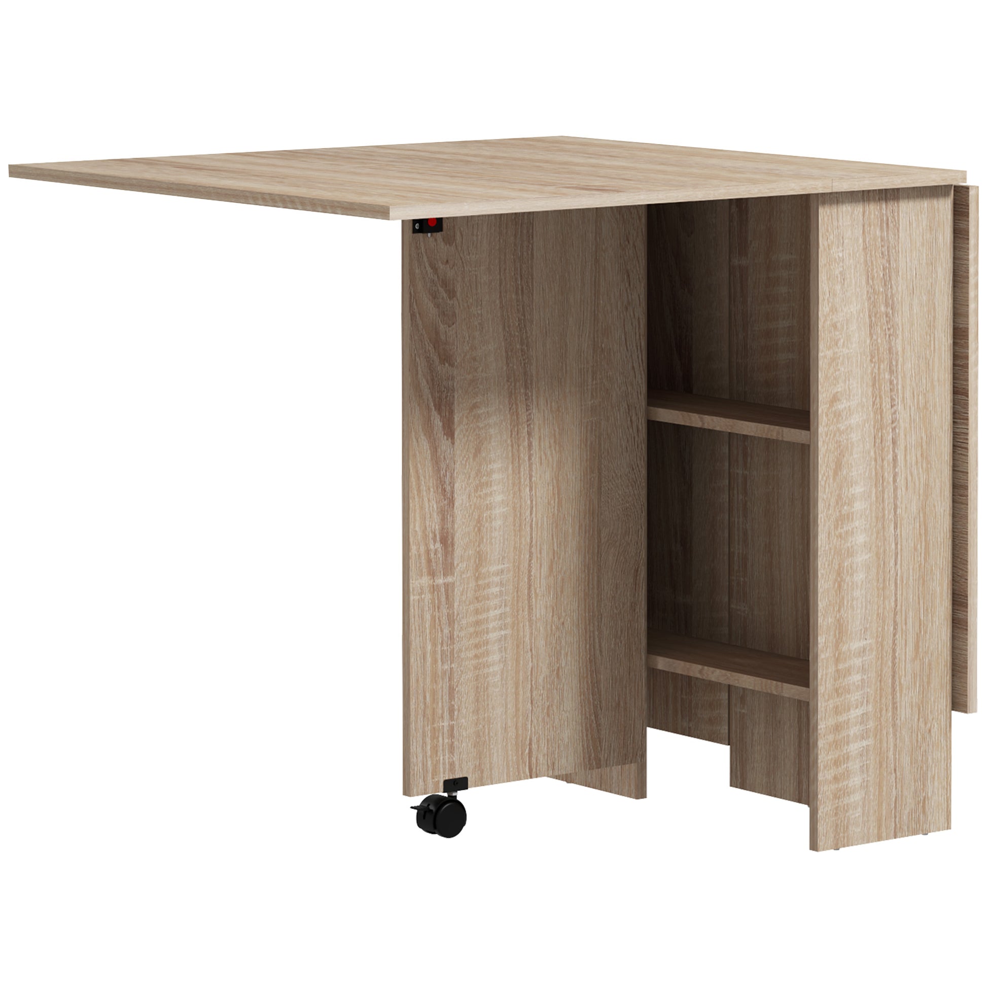 Folding Dining Table Folding Kitchen Table with Wheels Folding Wings and Shelves for 4-6 People 75x140x74 cm Natural