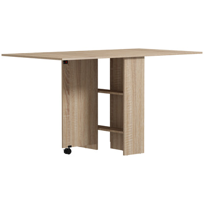 Folding Dining Table Folding Kitchen Table with Wheels Folding Wings and Shelves for 4-6 People 75x140x74 cm Natural