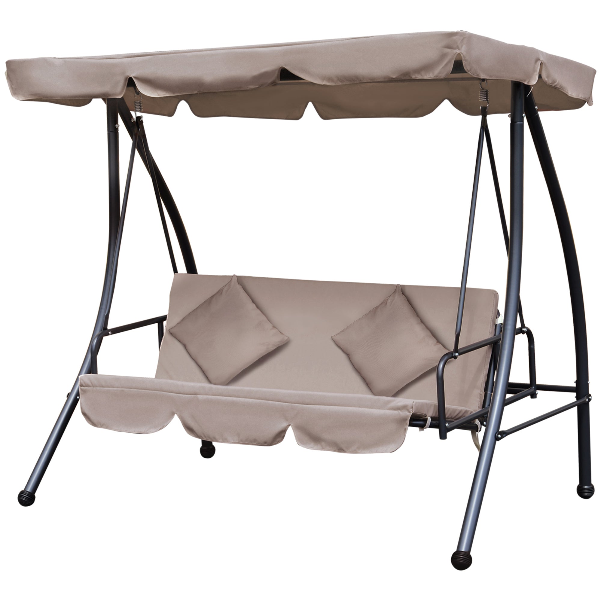 2 in 1 Hollywood Swing with Reclining Function, 3-Seater Garden Swing with Adjustable Sunroof Cushions, Swing Bench supports up to 340kg, Garden Lounger for Garden Terrace 200x125x170cm Beige