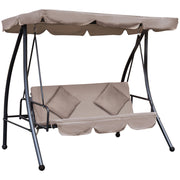 2 in 1 Hollywood Swing with Reclining Function, 3-Seater Garden Swing with Adjustable Sunroof Cushions, Swing Bench supports up to 340kg, Garden Lounger for Garden Terrace 200x125x170cm Beige