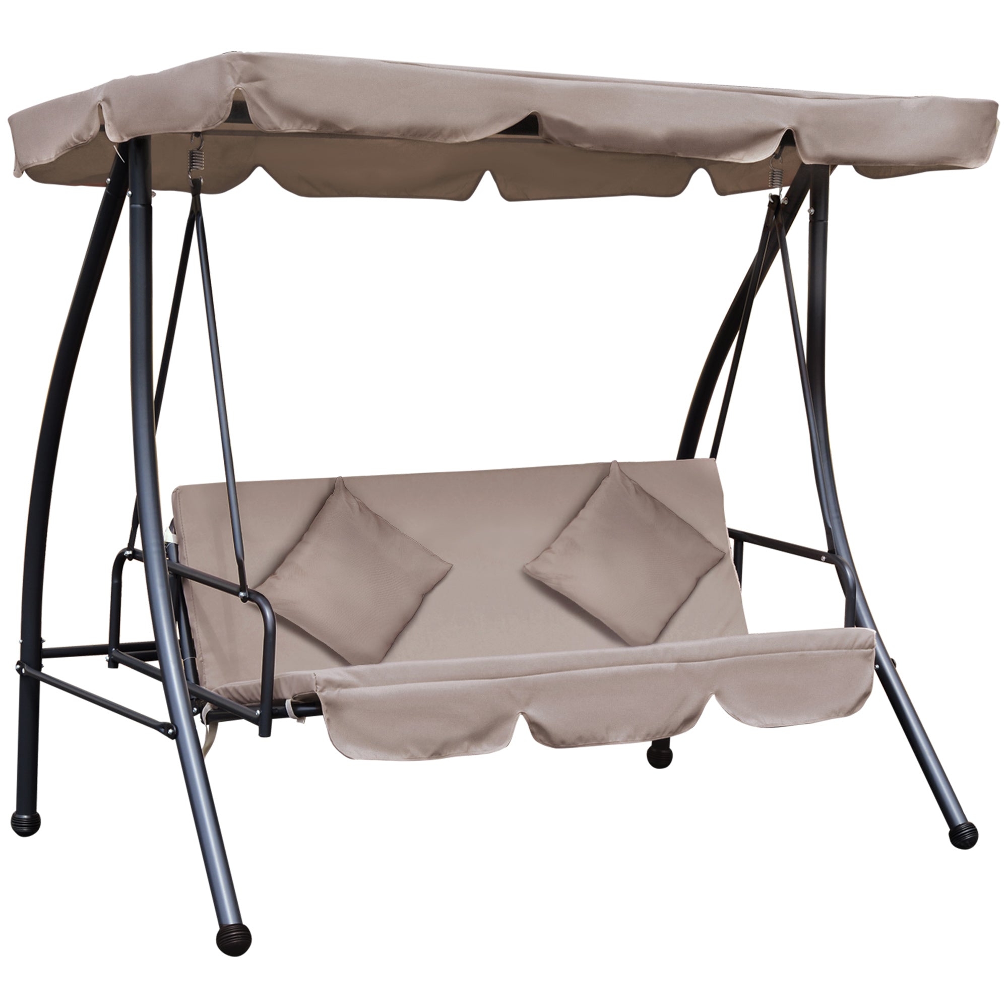 2 in 1 Hollywood Swing with Reclining Function, 3-Seater Garden Swing with Adjustable Sunroof Cushions, Swing Bench supports up to 340kg, Garden Lounger for Garden Terrace 200x125x170cm Beige