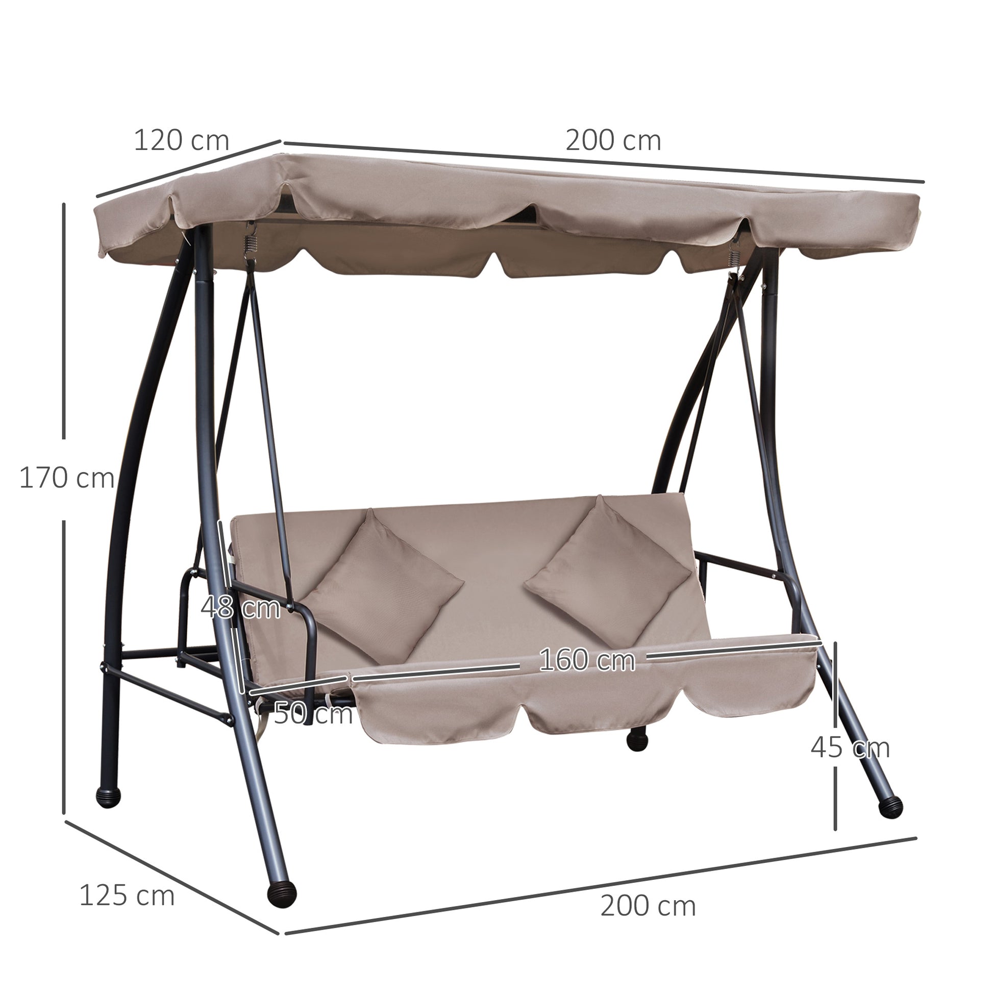 2 in 1 Hollywood Swing with Reclining Function, 3-Seater Garden Swing with Adjustable Sunroof Cushions, Swing Bench supports up to 340kg, Garden Lounger for Garden Terrace 200x125x170cm Beige