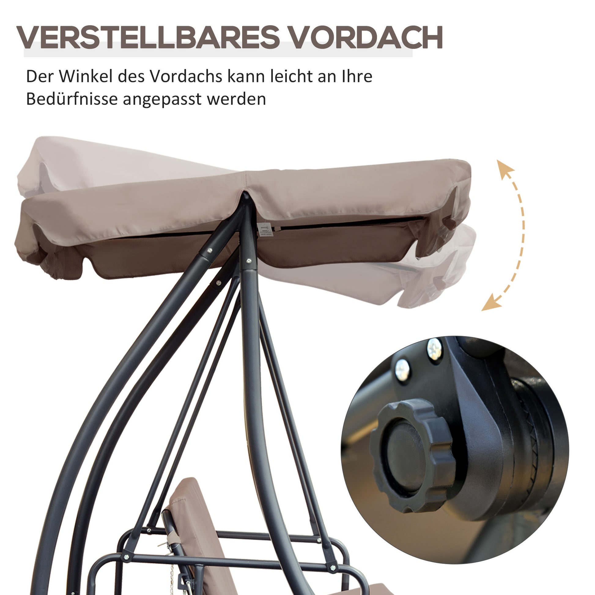 2 in 1 Hollywood Swing with Reclining Function, 3-Seater Garden Swing with Adjustable Sunroof Cushions, Swing Bench supports up to 340kg, Garden Lounger for Garden Terrace 200x125x170cm Beige