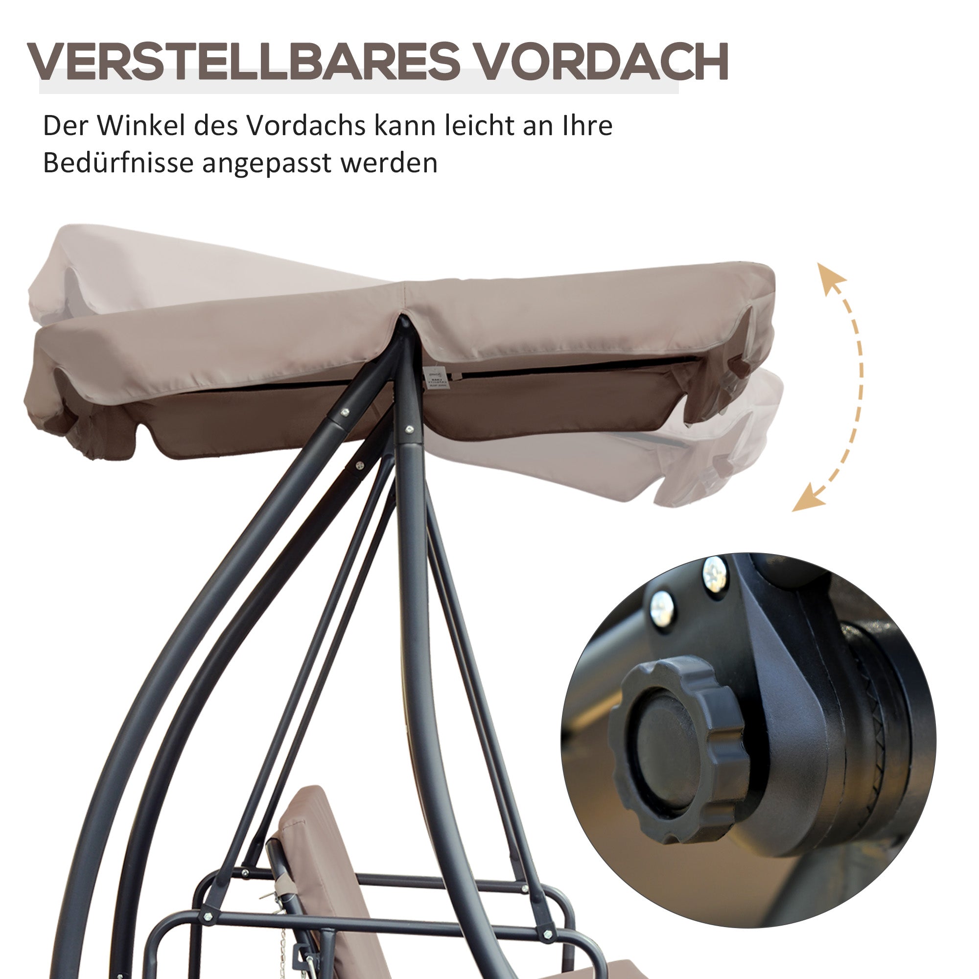 2 in 1 Hollywood Swing with Reclining Function, 3-Seater Garden Swing with Adjustable Sunroof Cushions, Swing Bench supports up to 340kg, Garden Lounger for Garden Terrace 200x125x170cm Beige