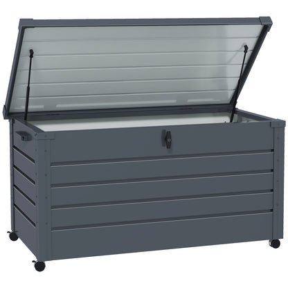 311 L Outdoor Storage Chest Galvanized Steel Storage Box with 4 Wheels 2 Handles and 1 Key Lock for Garden Patio 120x62x66 cm Dark Gray