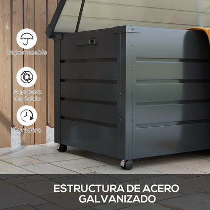 311 L Outdoor Storage Chest Galvanized Steel Storage Box with 4 Wheels 2 Handles and 1 Key Lock for Garden Patio 120x62x66 cm Dark Gray