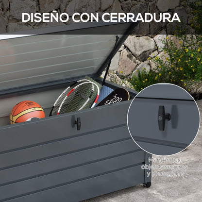 311 L Outdoor Storage Chest Galvanized Steel Storage Box with 4 Wheels 2 Handles and 1 Key Lock for Garden Patio 120x62x66 cm Dark Gray