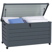 311 L Outdoor Storage Chest Galvanized Steel Storage Box with 4 Wheels 2 Handles and 1 Key Lock for Garden Patio 120x62x66 cm Dark Gray