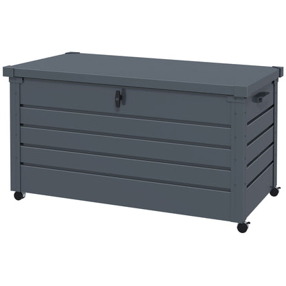311 L Outdoor Storage Chest Galvanized Steel Storage Box with 4 Wheels 2 Handles and 1 Key Lock for Garden Patio 120x62x66 cm Dark Gray