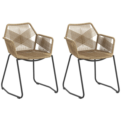Set of 2 Dining Chairs Kitchen Chair Rattan Design Bohemian Style Steel Base 56 x 59 x 74 cm