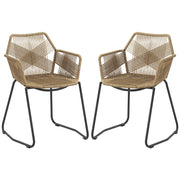 Set of 2 Dining Chairs Kitchen Chair Rattan Design Bohemian Style Steel Base 56 x 59 x 74 cm