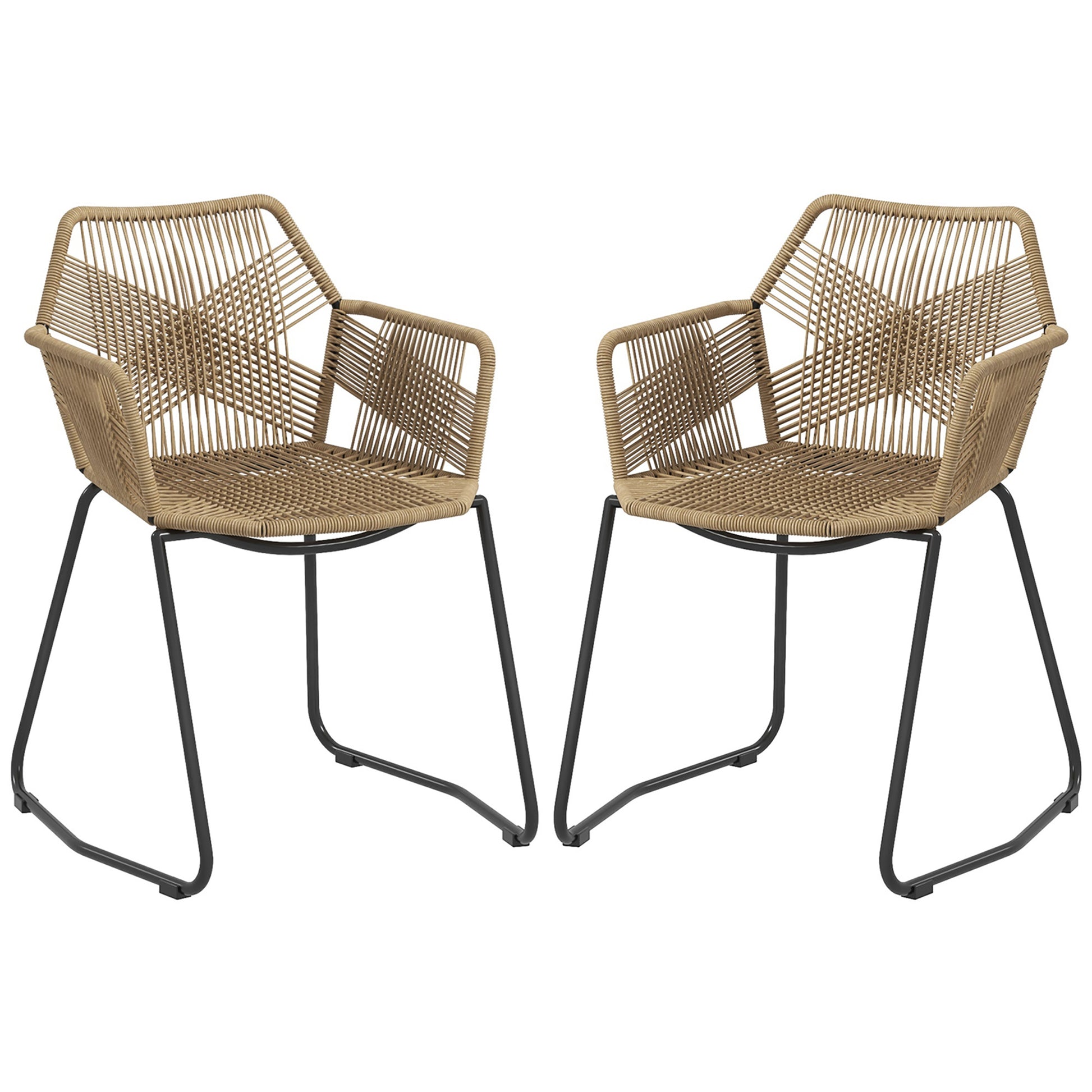 Set of 2 Dining Chairs Kitchen Chair Rattan Design Bohemian Style Steel Base 56 x 59 x 74 cm