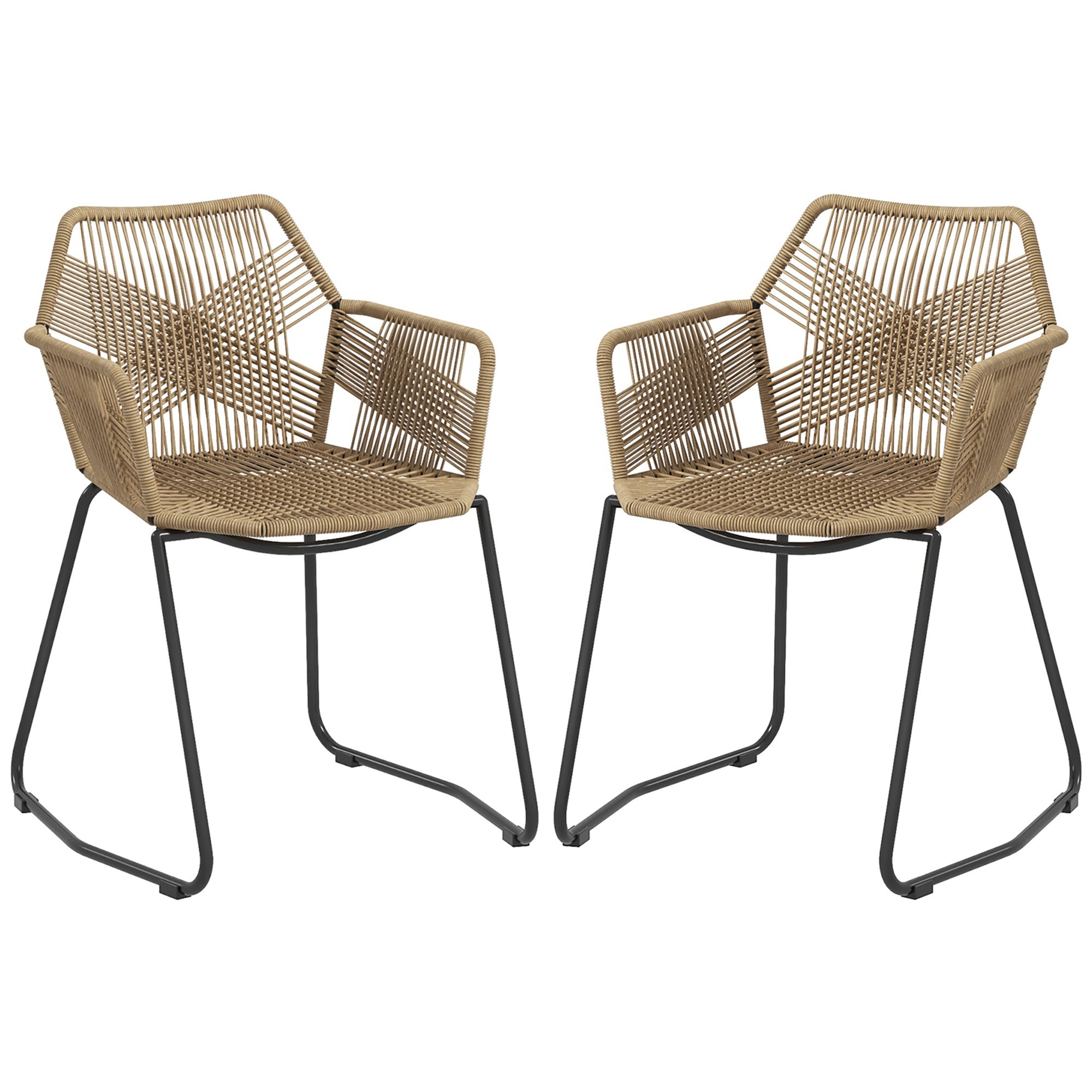 Set of 2 Dining Chairs Kitchen Chair Rattan Design Bohemian Style Steel Base 56 x 59 x 74 cm