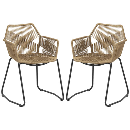 Set of 2 Dining Chairs Kitchen Chair Rattan Design Bohemian Style Steel Base 56 x 59 x 74 cm