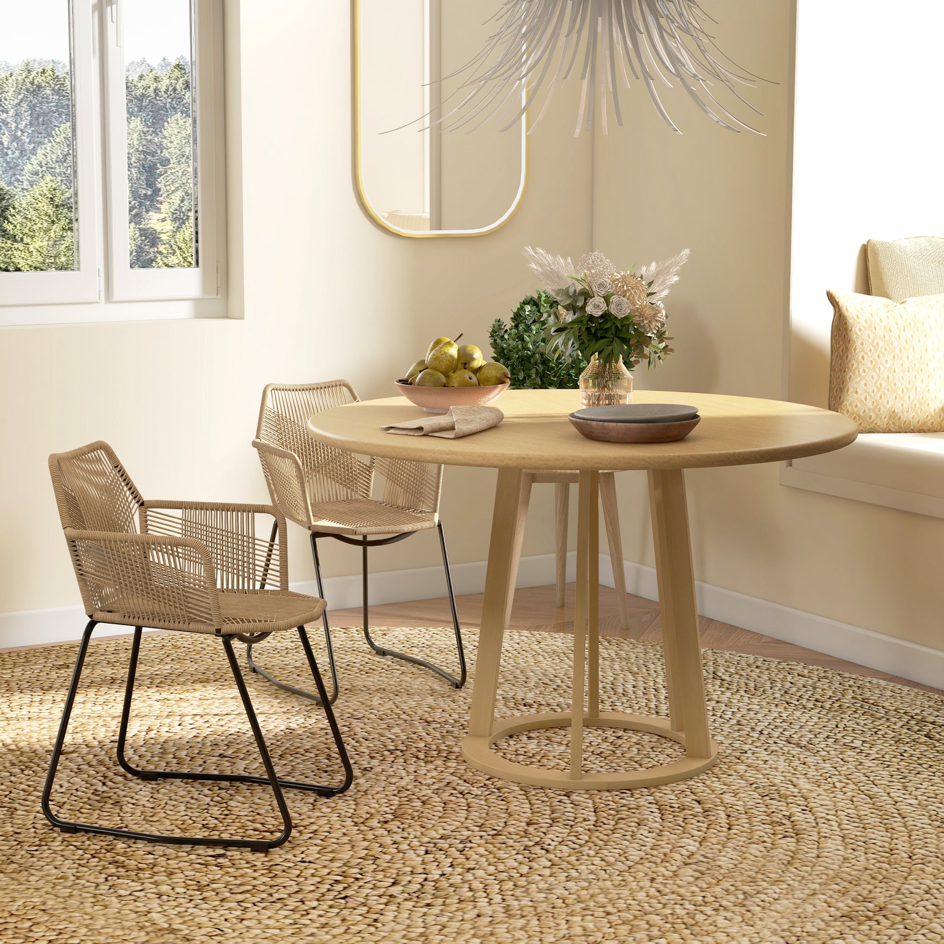 Set of 2 Dining Chairs Kitchen Chair Rattan Design Bohemian Style Steel Base 56 x 59 x 74 cm