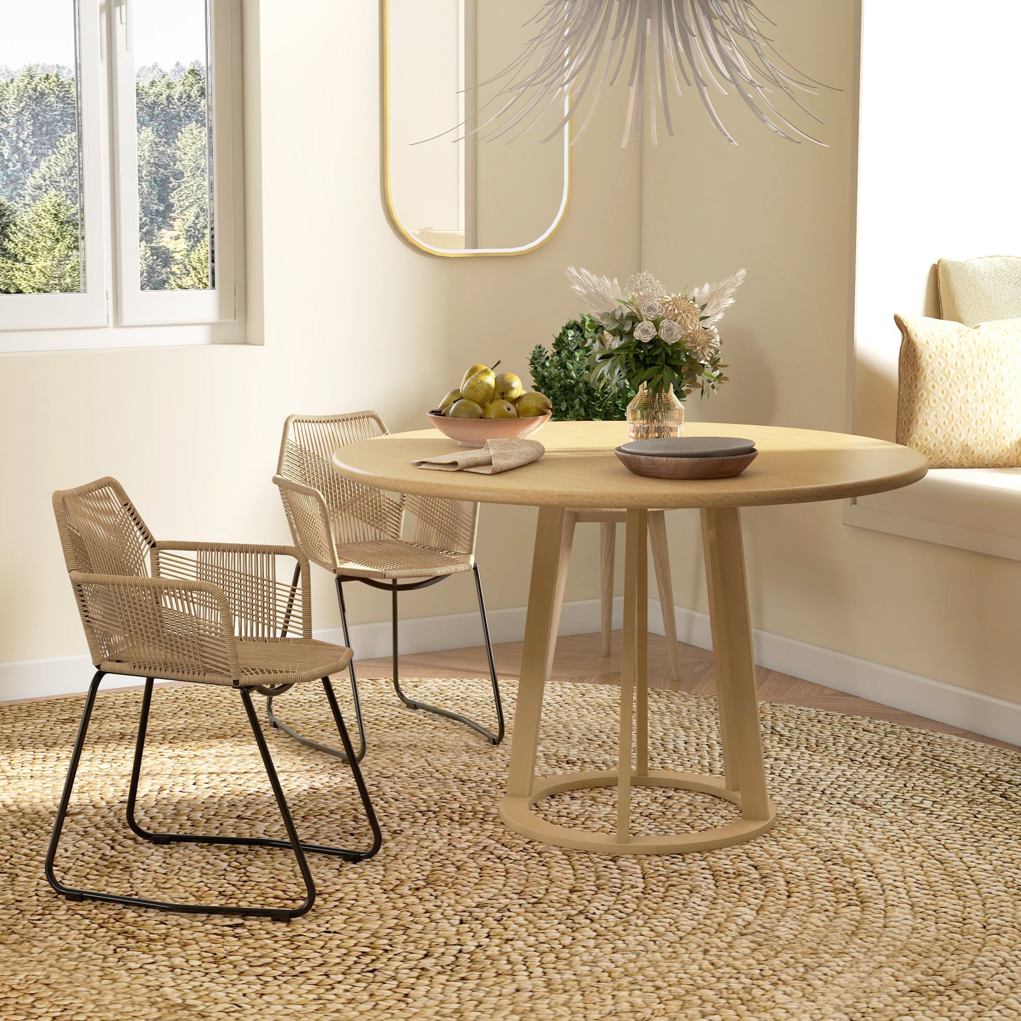 Set of 2 Dining Chairs Kitchen Chair Rattan Design Bohemian Style Steel Base 56 x 59 x 74 cm