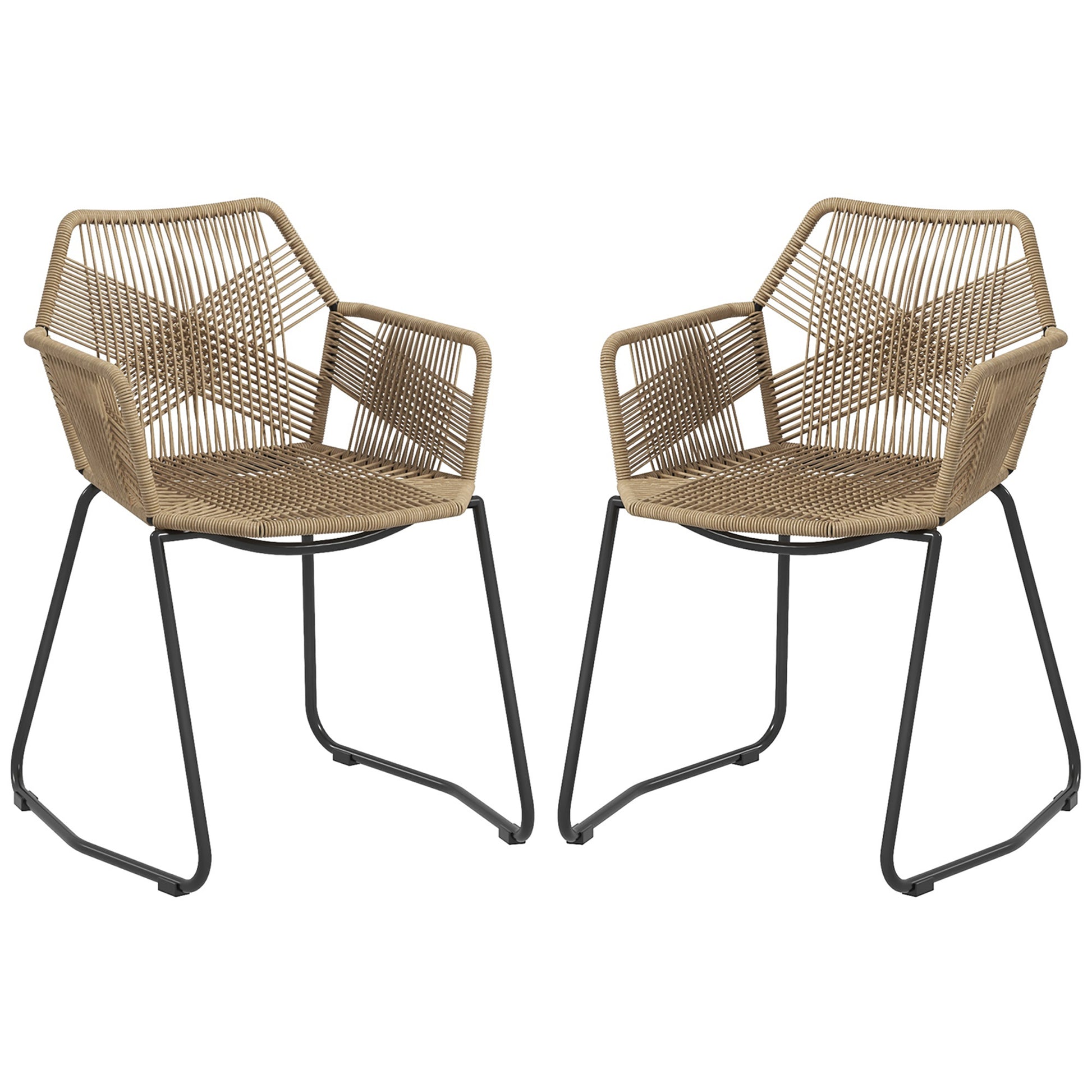 Set of 2 Dining Chairs Kitchen Chair Rattan Design Bohemian Style Steel Base 56 x 59 x 74 cm