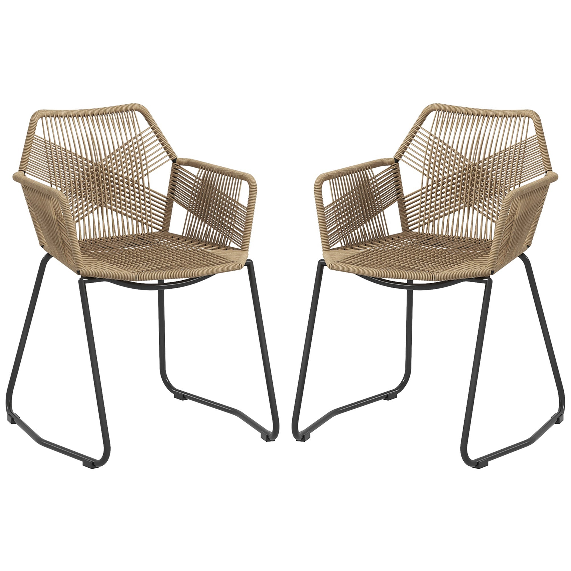 Set of 2 Dining Chairs Kitchen Chair Rattan Design Bohemian Style Steel Base 56 x 59 x 74 cm