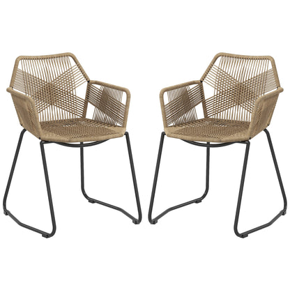Set of 2 Dining Chairs Kitchen Chair Rattan Design Bohemian Style Steel Base 56 x 59 x 74 cm