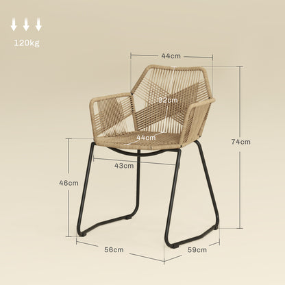 Set of 2 Dining Chairs Kitchen Chair Rattan Design Bohemian Style Steel Base 56 x 59 x 74 cm