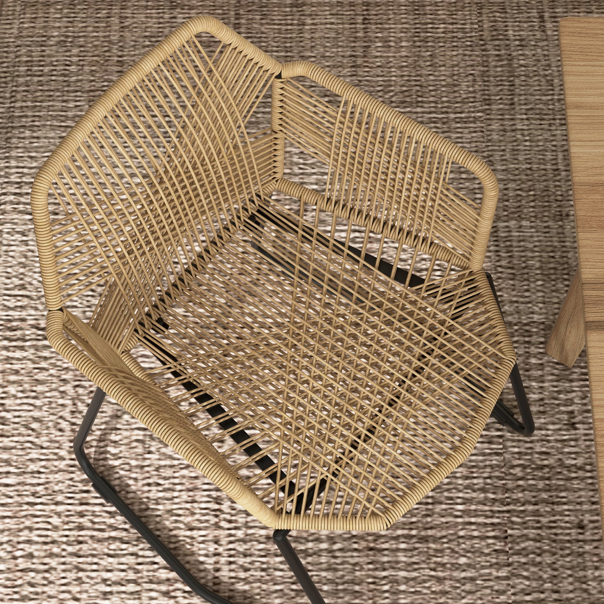 Set of 2 Dining Chairs Kitchen Chair Rattan Design Bohemian Style Steel Base 56 x 59 x 74 cm