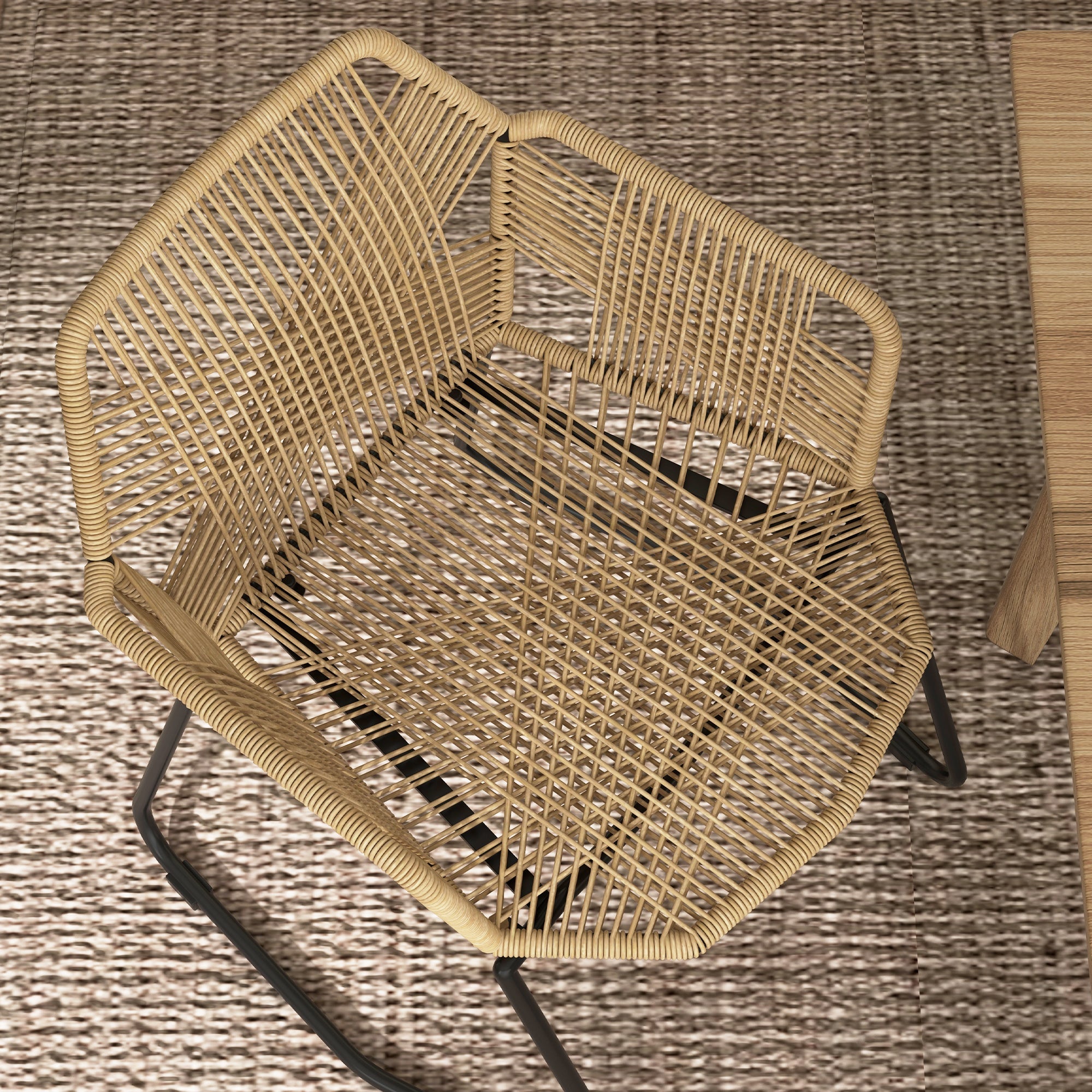 Set of 2 Dining Chairs Kitchen Chair Rattan Design Bohemian Style Steel Base 56 x 59 x 74 cm