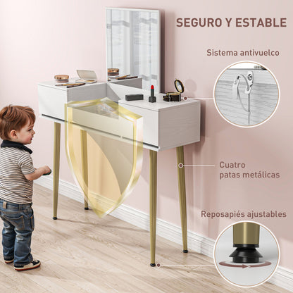 Makeup Vanity with Mirror Dressing Table with Visible Tempered Glass Countertop 3 Drawers Modern Makeup Desk for Bedroom White