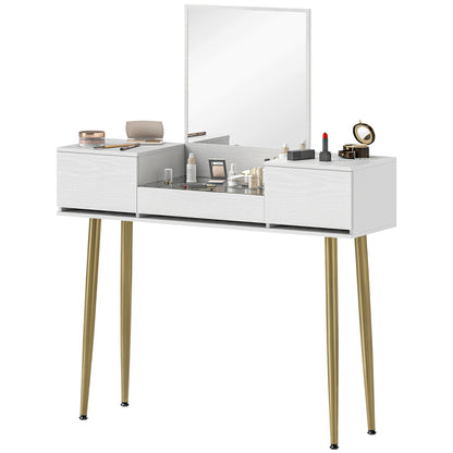 Makeup Vanity with Mirror Dressing Table with Visible Tempered Glass Countertop 3 Drawers Modern Makeup Desk for Bedroom White