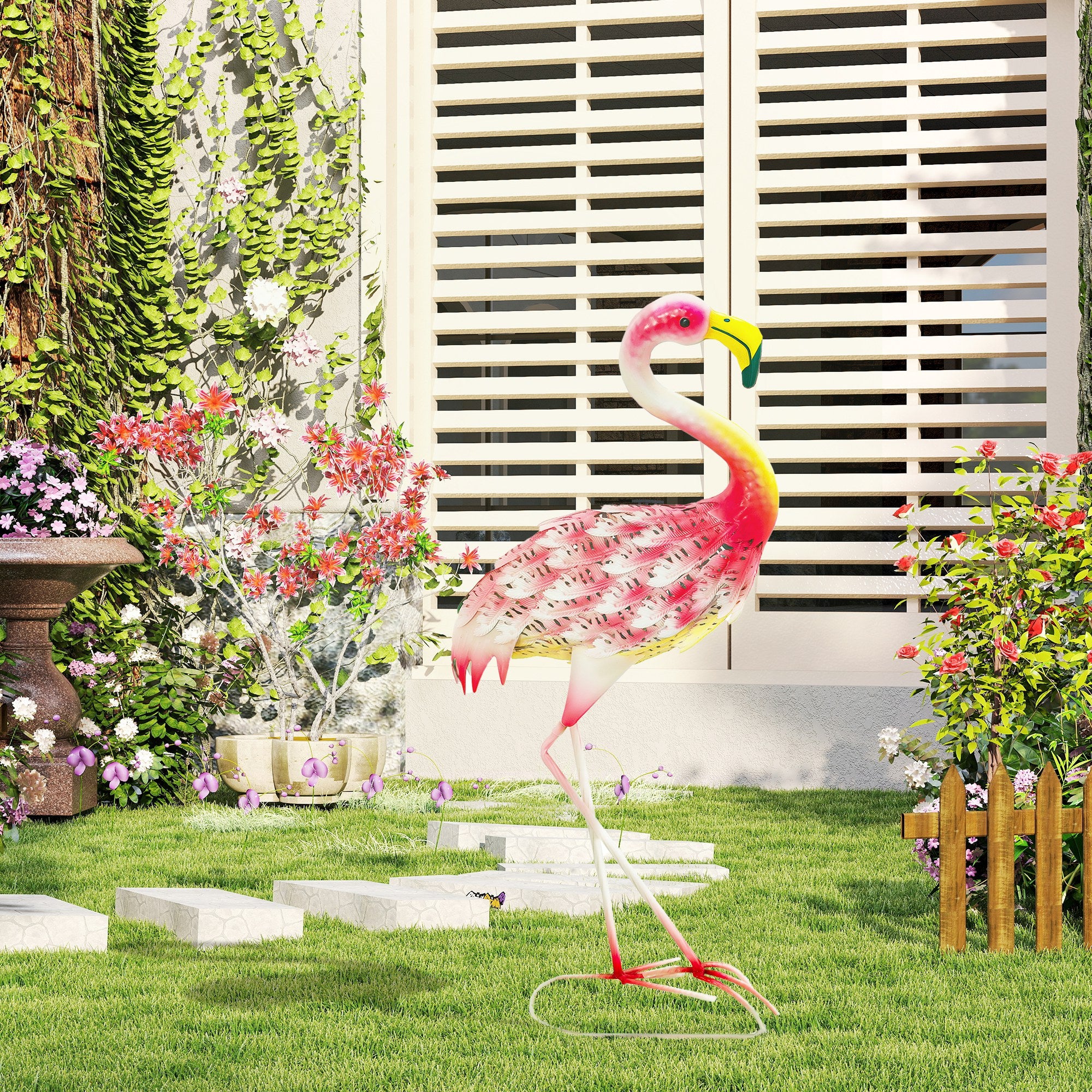 Metal Flamingo Garden Statue Flamingo Ornament for Outdoor Decor Sculpture for Lawn Patio Pond