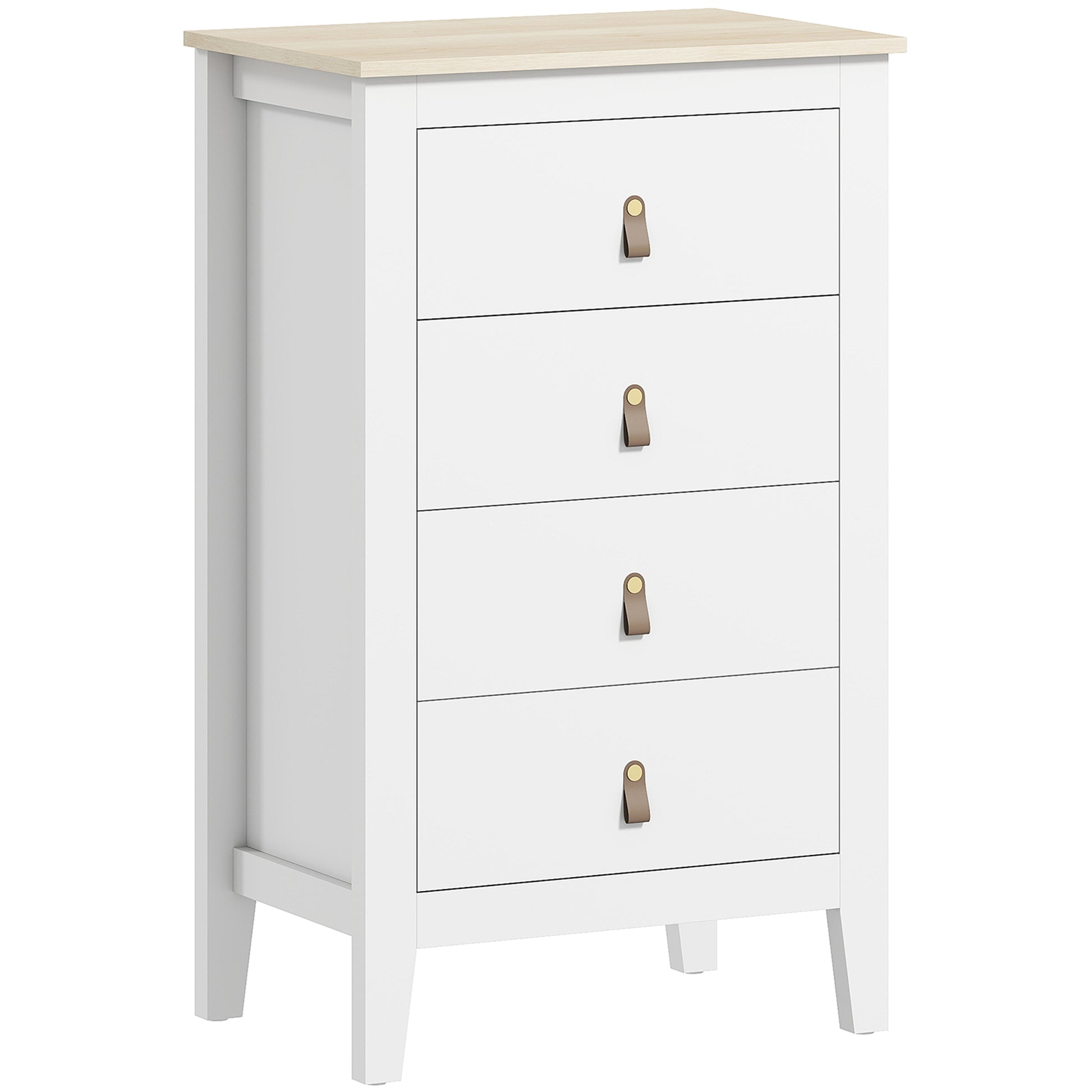 4-Drawer Dresser, Modern Style Storage Furniture with Polyurethane Handles, Wood Grain Top, Bedroom Dresser, Living Room, Hallway, 60 x 40 x 98 cm, White