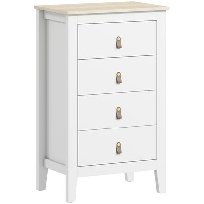 4-Drawer Dresser, Modern Style Storage Furniture with Polyurethane Handles, Wood Grain Top, Bedroom Dresser, Living Room, Hallway, 60 x 40 x 98 cm, White