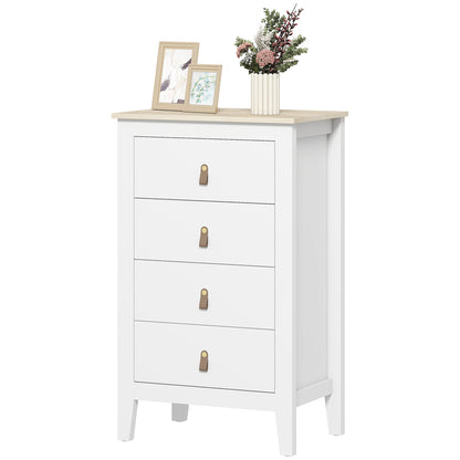 4-Drawer Dresser, Modern Style Storage Furniture with Polyurethane Handles, Wood Grain Top, Bedroom Dresser, Living Room, Hallway, 60 x 40 x 98 cm, White