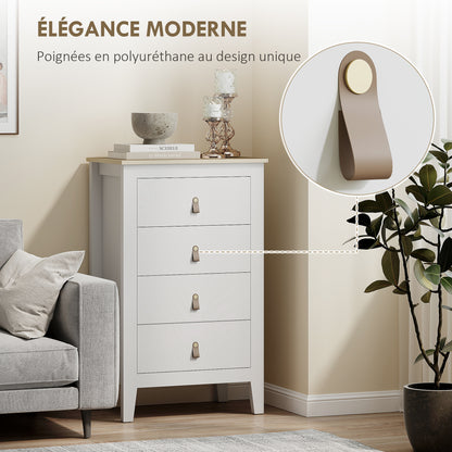 4-Drawer Dresser, Modern Style Storage Furniture with Polyurethane Handles, Wood Grain Top, Bedroom Dresser, Living Room, Hallway, 60 x 40 x 98 cm, White