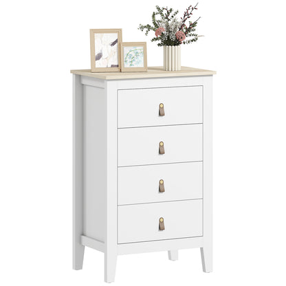 4-Drawer Dresser, Modern Style Storage Furniture with Polyurethane Handles, Wood Grain Top, Bedroom Dresser, Living Room, Hallway, 60 x 40 x 98 cm, White