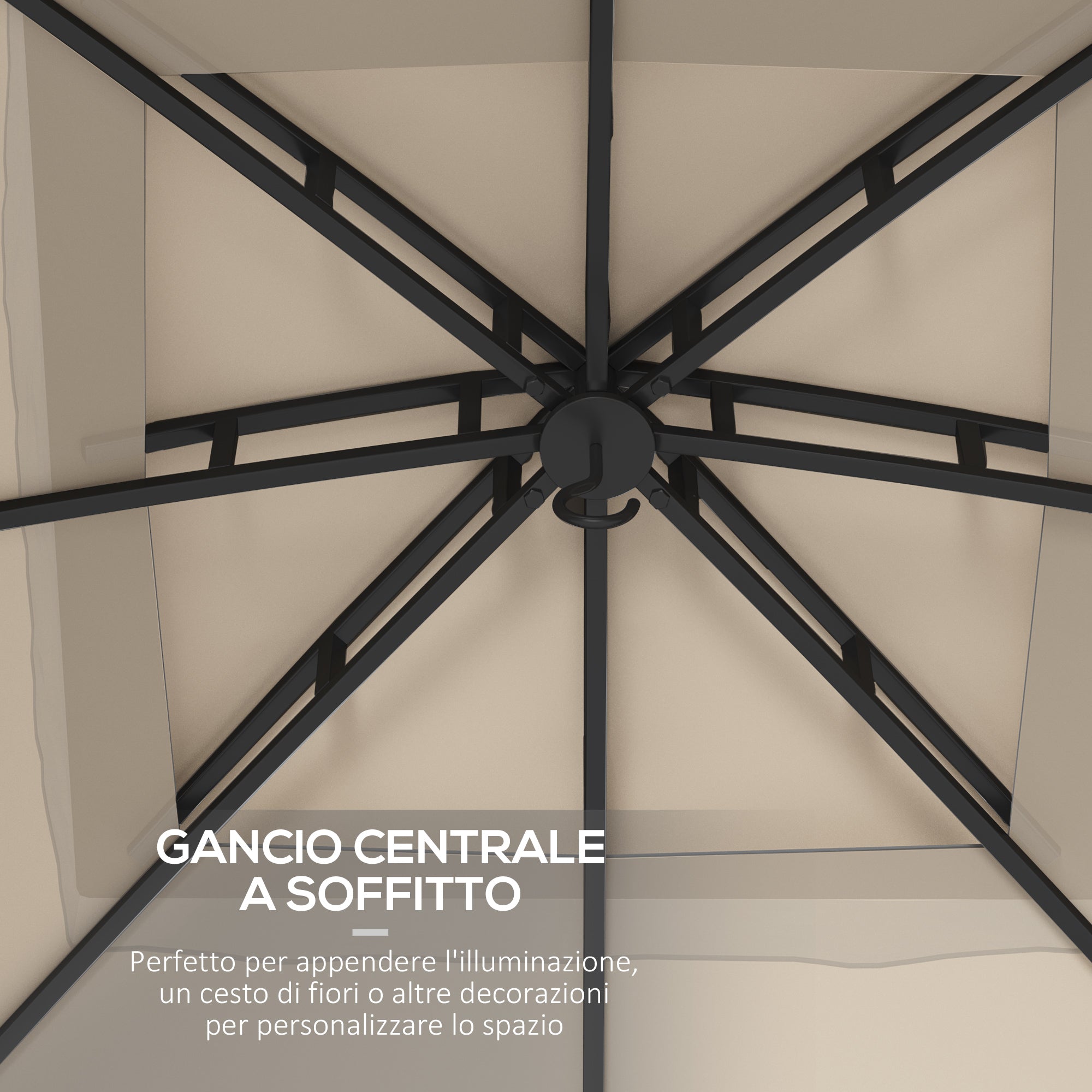 Garden Gazebo 3x3m Steel with Double Roof, Nets, and Curtains Included, Beige and Coffee