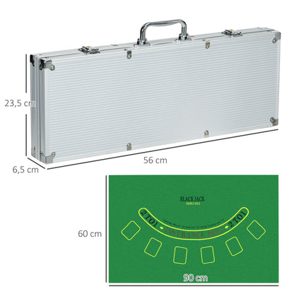 SPORTNOW Poker Chip Set Complete Poker Case, lockable, with 500 chips 5 dice 2 Decks of Cards 3 Buttons 1 Felt Mat + 2 keys Aluminum