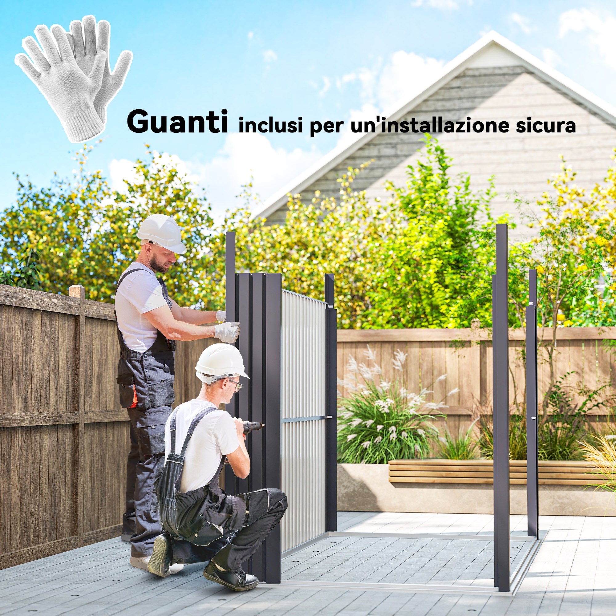 4m² Garden Shed in Zinc-Coated Steel with Drainage Holes and Clear Acrylic Windows, Tool Storage Shed with Roof, Lockable Door with Keys and Gloves, Dark Grey