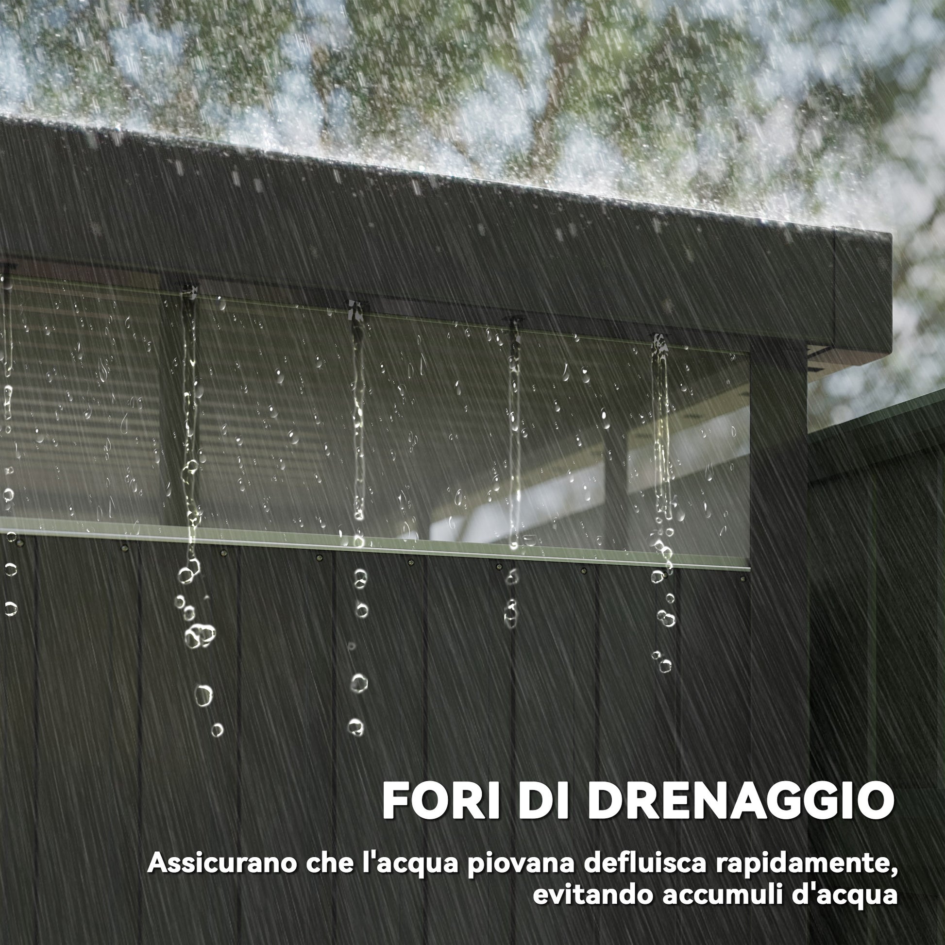 4m² Garden Shed in Zinc-Coated Steel with Drainage Holes and Clear Acrylic Windows, Tool Storage Shed with Roof, Lockable Door with Keys and Gloves, Dark Grey