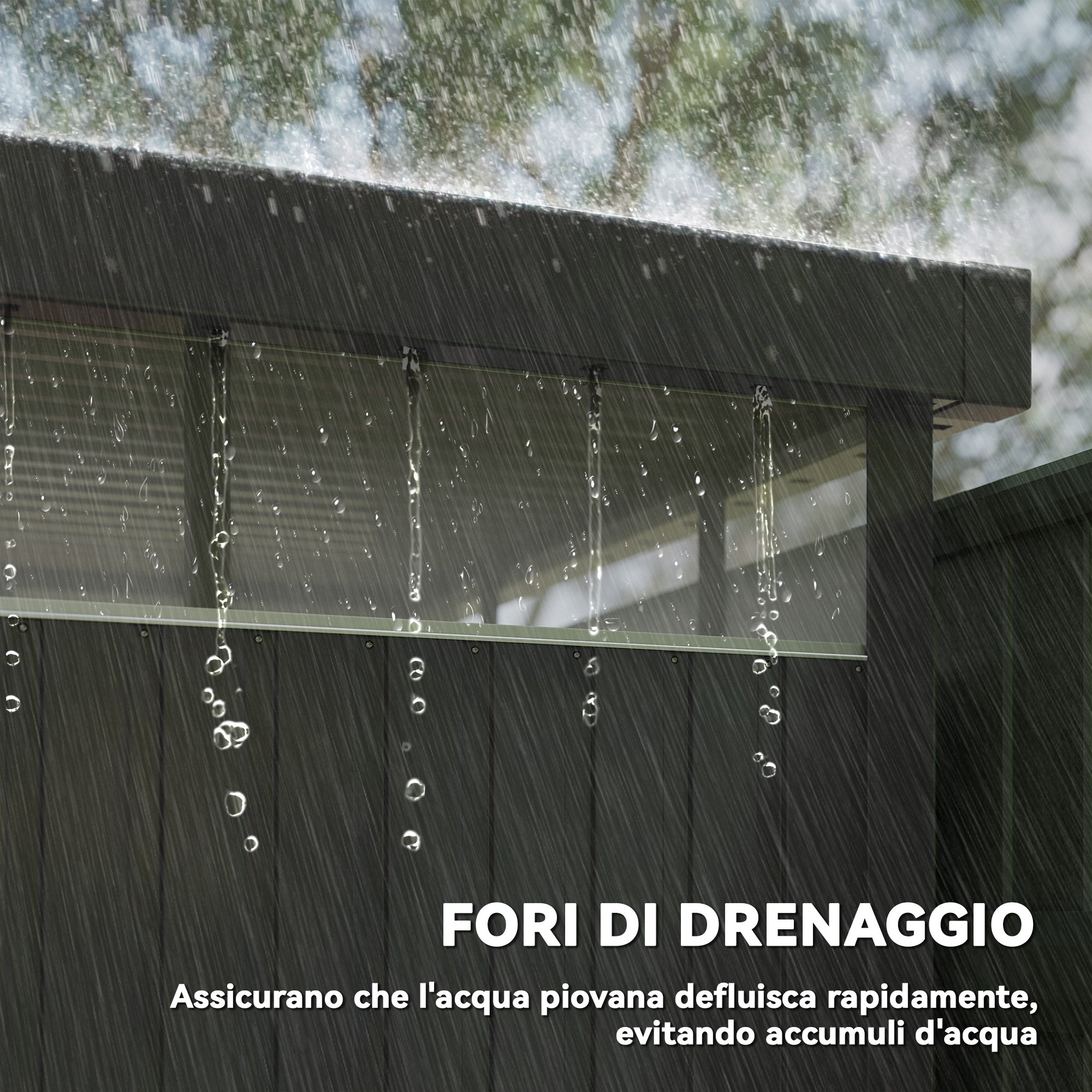 4m² Garden Shed in Zinc-Coated Steel with Drainage Holes and Clear Acrylic Windows, Tool Storage Shed with Roof, Lockable Door with Keys and Gloves, Dark Grey