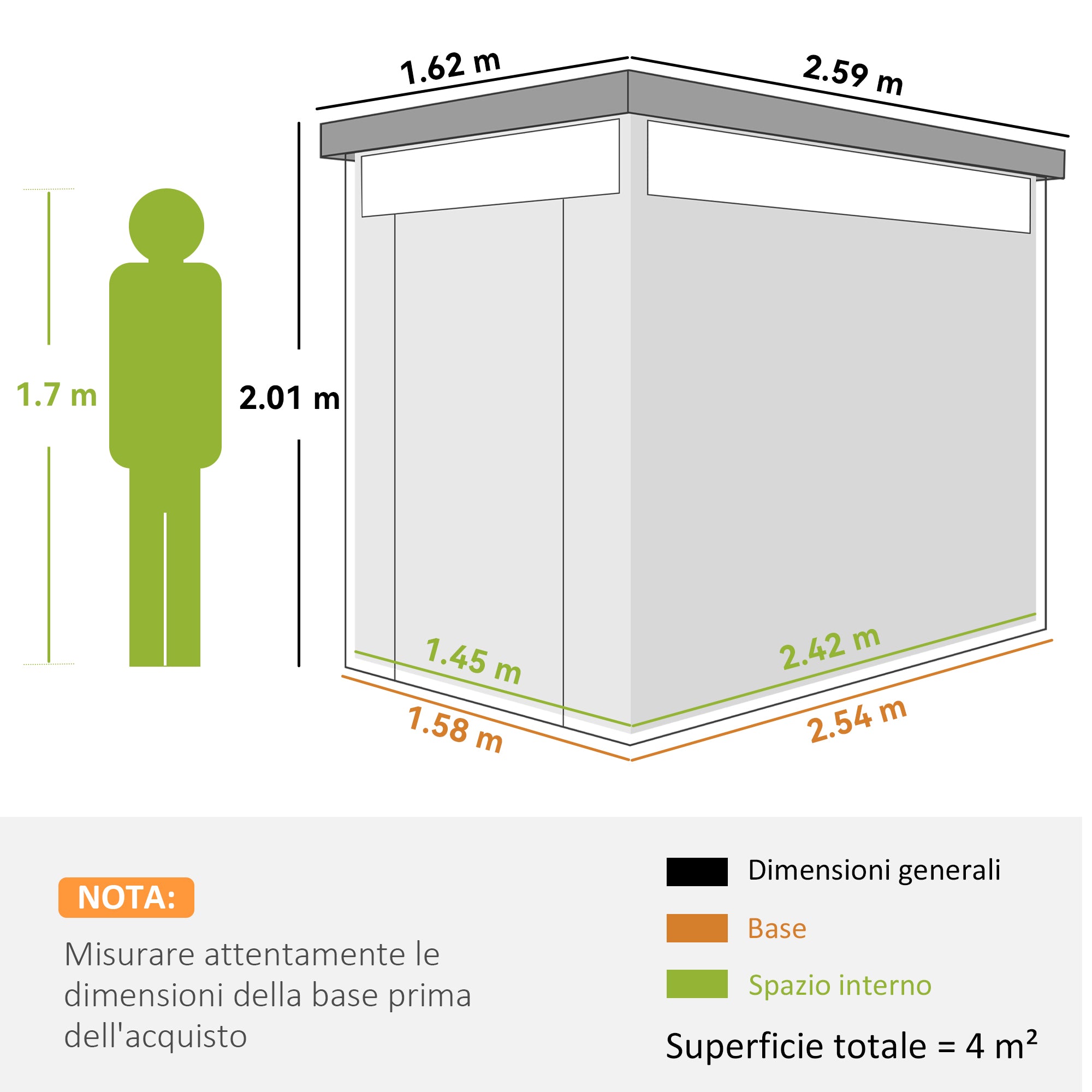 4m² Garden Shed in Zinc-Coated Steel with Drainage Holes and Clear Acrylic Windows, Tool Storage Shed with Roof, Lockable Door with Keys and Gloves, Dark Grey