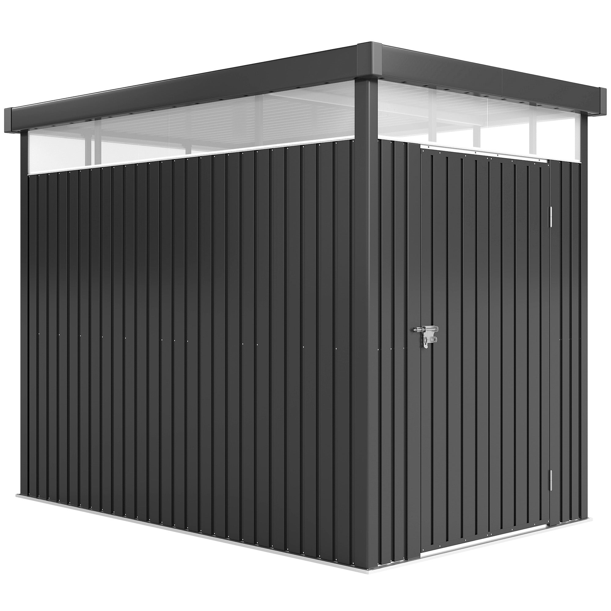 4m² Garden Shed in Zinc-Coated Steel with Drainage Holes and Clear Acrylic Windows, Tool Storage Shed with Roof, Lockable Door with Keys and Gloves, Dark Grey