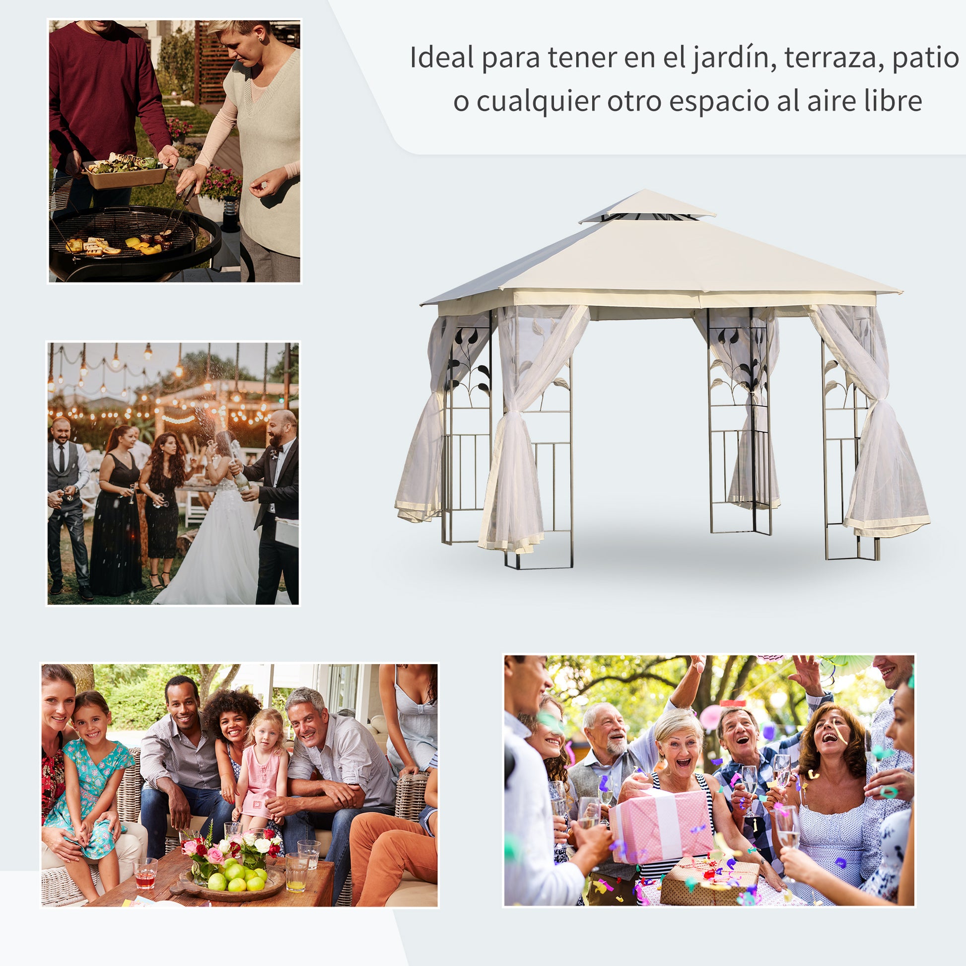 Garden Gazebo 3x3x2.8 m Outdoor Large Canopy with Double Roof Mosquito Nets and Steel Frame for Patio Party White