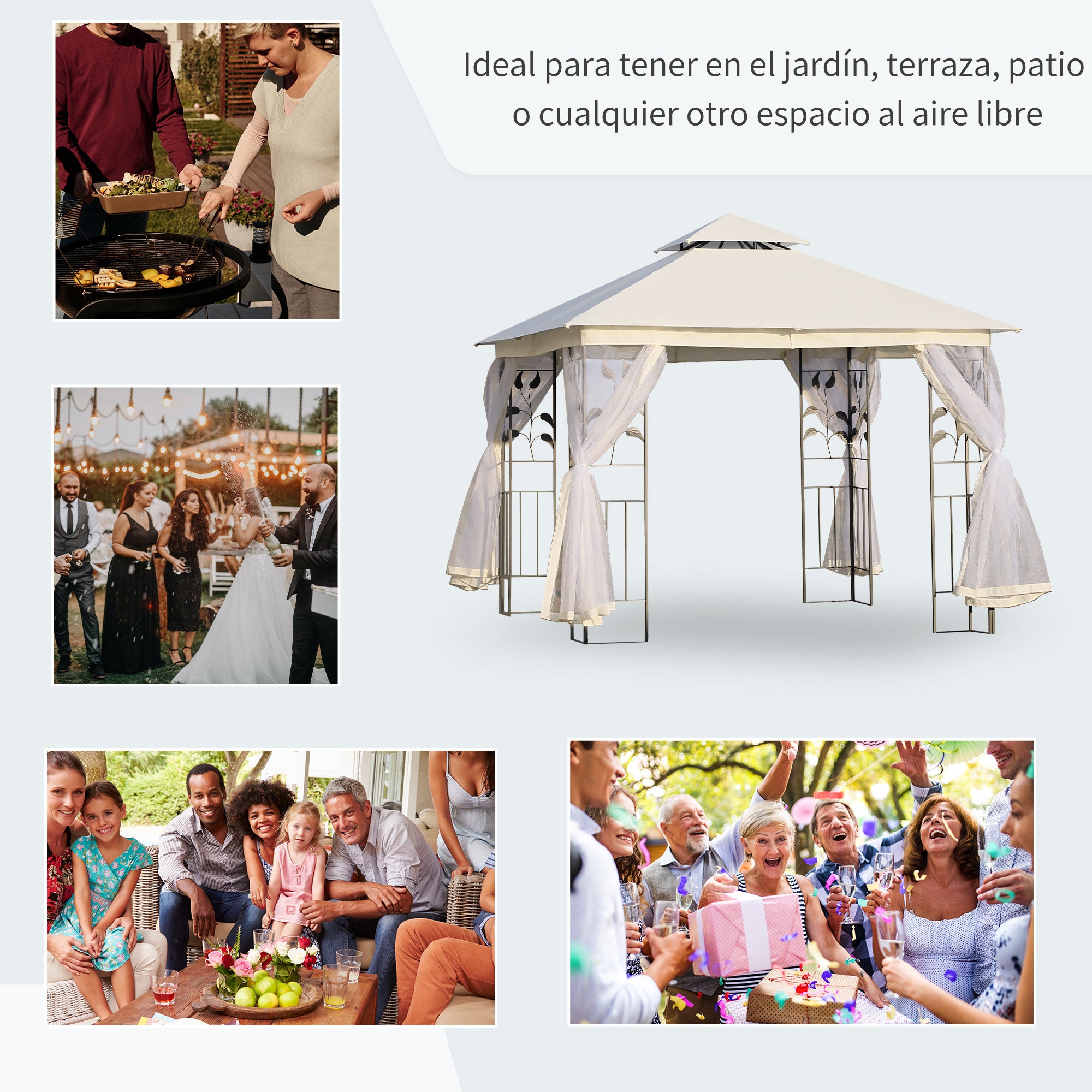 Garden Gazebo 3x3x2.8 m Outdoor Large Canopy with Double Roof Mosquito Nets and Steel Frame for Patio Party White