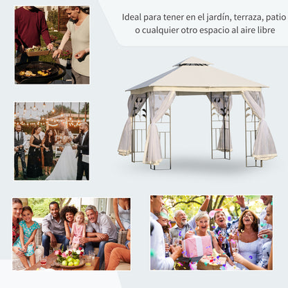 Garden Gazebo 3x3x2.8 m Outdoor Large Canopy with Double Roof Mosquito Nets and Steel Frame for Patio Party White